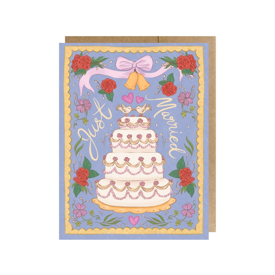 Just Married Vintage Wedding Cake Greeting Card